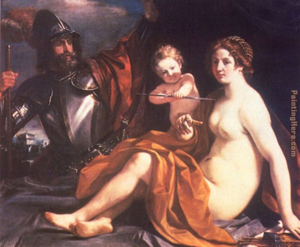 Venus, Mars and Cupid painting - Guercino Venus, Mars and Cupid art painting